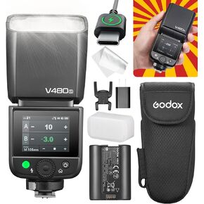Godox V480 لـ Sony Godox TTL Flash-GN50/1.7S إعادة تدوير/650 وقت الفلاش/HSS/قراءة مسافة ذكية/10 مستويات مصباح النمذجة LED/2.0 "شاشة تعمل باللمس/2.4G نظام لاسلكي/TTL كاميرا Flash for Sony ZV-E10 إلخ.