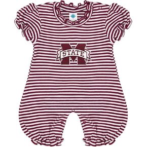 Creative Knitwear College Baby Striped Puff Sleeve Romper - Team Logo, Many Colors, for Girls (Newborn-12 Months)