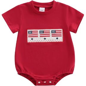 Madjtlqy Baby Boy Girl 4th of July Outfit Letter Print Short Sleeve Oversized Bubble Romper Cute Infant patriotic clothes