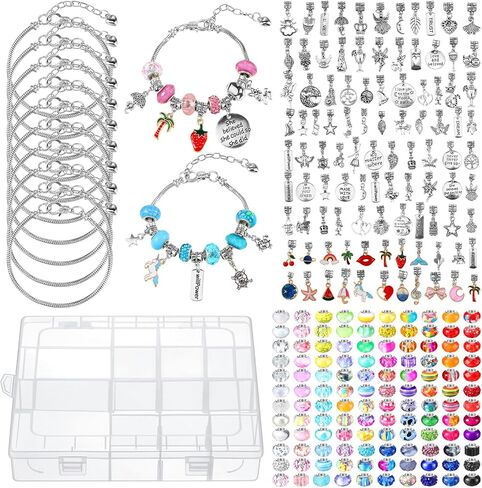 Ferreve 231 Pcs Charm Bracelet Making Kit for Girls Snake Chain European Large Hole Beads Dangle Charm with Plastic Storage Box DIY Jewelry Making Craft Gifts for Teen Girls Women(6.3 Inch) in Saudi Arabia