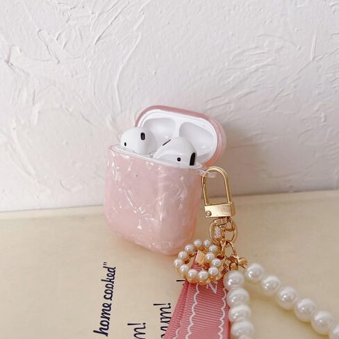 ZHIRUAN Airpods Case Earbuds Case Protective Cover Skin with Pearl Keychain Airpods Accessories Compatible with AirPods Charging Case 2 & 1 (Pink) in Saudi Arabia