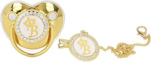 Golden Letter Baby Pacifier ، Pling Pling Pacifier مع مقاطع مصاصة وغطاء لمكافحة الغبار للتصوير الفوتوغرافي لعيد ميلاد الطفل الجديد (أ) in Kuwait