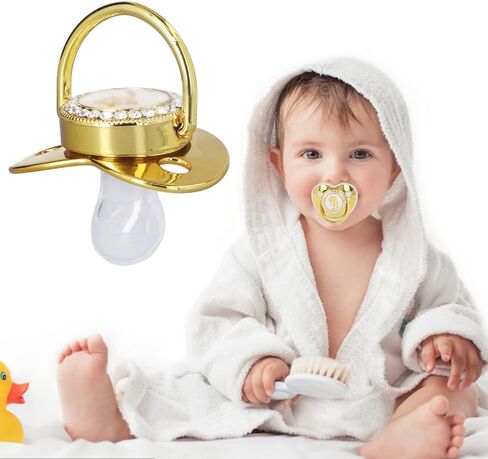 Golden Letter Baby Pacifier ، Pling Pling Pacifier مع مقاطع مصاصة وغطاء لمكافحة الغبار للتصوير الفوتوغرافي لعيد ميلاد الطفل الجديد (أ) in Kuwait