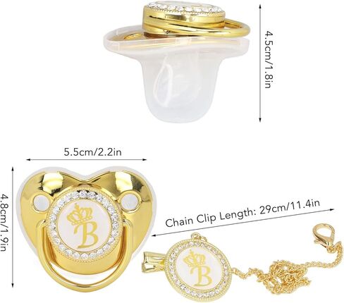 Golden Letter Baby Pacifier ، Pling Pling Pacifier مع مقاطع مصاصة وغطاء لمكافحة الغبار للتصوير الفوتوغرافي لعيد ميلاد الطفل الجديد (أ) in Kuwait