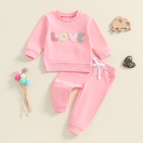 Baby Girl Clothes Newborn Infant Fall Winter Outfits Love Embroidery Long Sleeve Crewneck Sweatshirts Pants 0-24M in Saudi Arabia