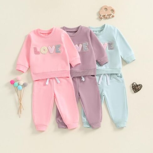 Baby Girl Clothes Newborn Infant Fall Winter Outfits Love Embroidery Long Sleeve Crewneck Sweatshirts Pants 0-24M in Saudi Arabia