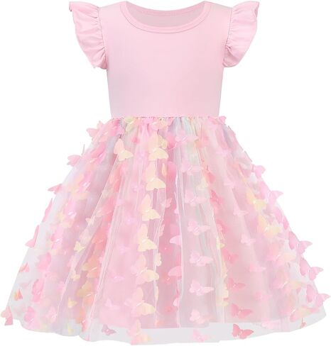 Toddler Baby Girl Dress Little Girls Summer Tulle Tutu Dresses Kids Flutter Sleeve Casual Party Clothes Outfit 2-7Y in Saudi Arabia