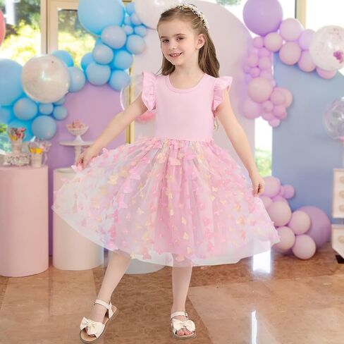 Toddler Baby Girl Dress Little Girls Summer Tulle Tutu Dresses Kids Flutter Sleeve Casual Party Clothes Outfit 2-7Y in Saudi Arabia