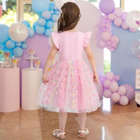 Toddler Baby Girl Dress Little Girls Summer Tulle Tutu Dresses Kids Flutter Sleeve Casual Party Clothes Outfit 2-7Y in Saudi Arabia