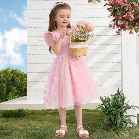Toddler Baby Girl Dress Little Girls Summer Tulle Tutu Dresses Kids Flutter Sleeve Casual Party Clothes Outfit 2-7Y in Saudi Arabia
