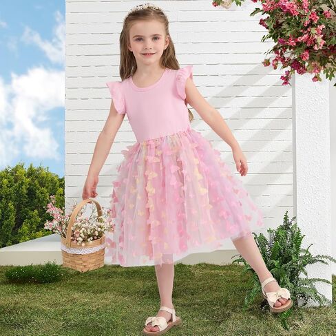 Toddler Baby Girl Dress Little Girls Summer Tulle Tutu Dresses Kids Flutter Sleeve Casual Party Clothes Outfit 2-7Y in Saudi Arabia