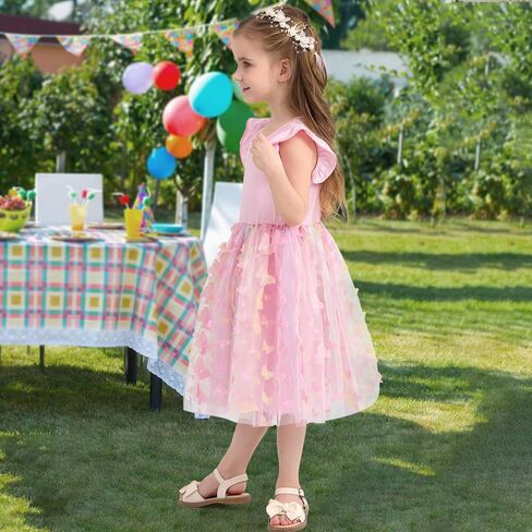 Toddler Baby Girl Dress Little Girls Summer Tulle Tutu Dresses Kids Flutter Sleeve Casual Party Clothes Outfit 2-7Y in Saudi Arabia