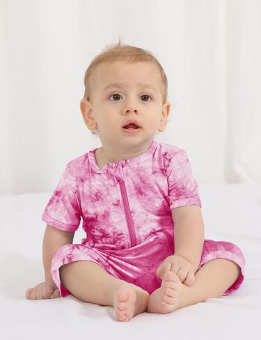Jimonda Baby Girl Boys Rayon From Bamboo Pajamas 3 Pack Short Sleeve Footless Romper 2 Way Zipper Tie Dye Pjs Sleeper 0-24M in Saudi Arabia
