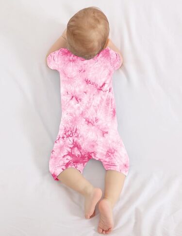 Jimonda Baby Girl Boys Rayon From Bamboo Pajamas 3 Pack Short Sleeve Footless Romper 2 Way Zipper Tie Dye Pjs Sleeper 0-24M in Saudi Arabia
