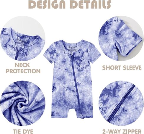 Jimonda Baby Girl Boys Rayon From Bamboo Pajamas 3 Pack Short Sleeve Footless Romper 2 Way Zipper Tie Dye Pjs Sleeper 0-24M in Saudi Arabia