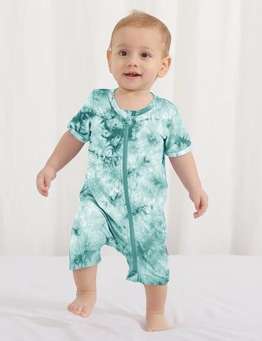 Jimonda Baby Girl Boys Rayon From Bamboo Pajamas 3 Pack Short Sleeve Footless Romper 2 Way Zipper Tie Dye Pjs Sleeper 0-24M in Kuwait