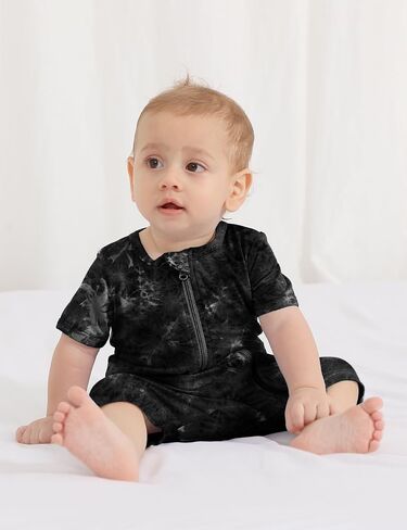 Jimonda Baby Girl Boys Rayon From Bamboo Pajamas 3 Pack Short Sleeve Footless Romper 2 Way Zipper Tie Dye Pjs Sleeper 0-24M in Saudi Arabia