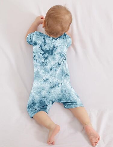 Jimonda Baby Girl Boys Rayon From Bamboo Pajamas 3 Pack Short Sleeve Footless Romper 2 Way Zipper Tie Dye Pjs Sleeper 0-24M in Saudi Arabia