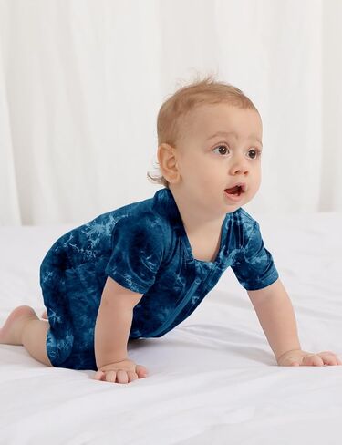 Jimonda Baby Girl Boys Rayon From Bamboo Pajamas 3 Pack Short Sleeve Footless Romper 2 Way Zipper Tie Dye Pjs Sleeper 0-24M in Kuwait