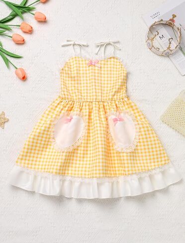 Imekis Toddler Girl Birthday Dress Summer Boho Plaid Easter Party Dress Cake Smash Photo Shoot outfit 1-6t in Kuwait