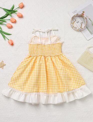 Imekis Toddler Girl Birthday Dress Summer Boho Plaid Easter Party Dress Cake Smash Photo Shoot outfit 1-6t in Kuwait