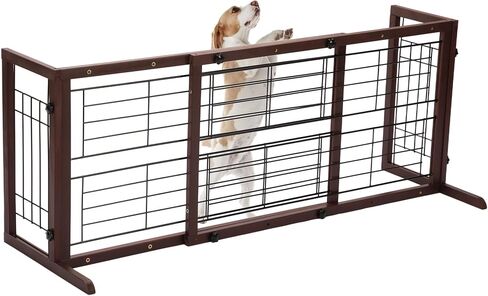 COZIWOW 38-60" Dog Gate Indoor, Free Standing Pet Gate for Doorways Extra Wide, Wooden Fence Puppy Safety Gates for The House, Stairs, Hallway, No Drilling Required,Brown in Kuwait