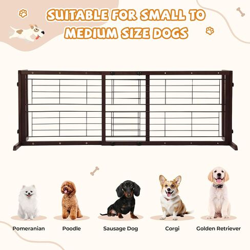 COZIWOW 38-60" Dog Gate Indoor, Free Standing Pet Gate for Doorways Extra Wide, Wooden Fence Puppy Safety Gates for The House, Stairs, Hallway, No Drilling Required,Brown in Kuwait