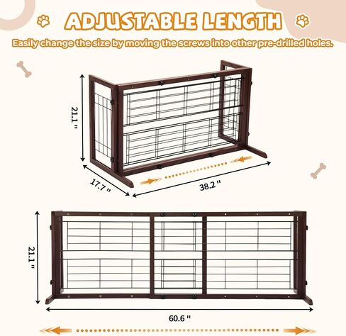 COZIWOW 38-60" Dog Gate Indoor, Free Standing Pet Gate for Doorways Extra Wide, Wooden Fence Puppy Safety Gates for The House, Stairs, Hallway, No Drilling Required,Brown in Kuwait