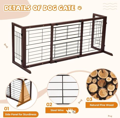 COZIWOW 38-60" Dog Gate Indoor, Free Standing Pet Gate for Doorways Extra Wide, Wooden Fence Puppy Safety Gates for The House, Stairs, Hallway, No Drilling Required,Brown in Kuwait