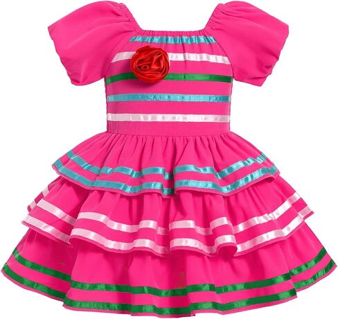Awibmk Baby Girls فستان مكسيكي مربع رقبة نفخة نفخة مخططة زهرة متطورة ثياب ثياب Pageant Cinco de Mayo فساتين in Saudi Arabia