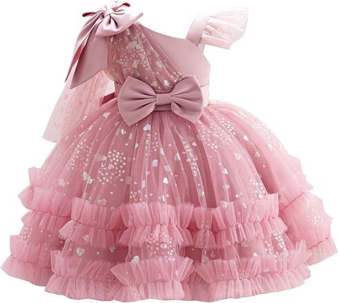 Idopip Toddler Baby Girls Sequin Heart Tutu Dress Pageant Wedding Flower Girl Dresses Princess Party Bowknot Dons in Kuwait