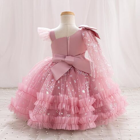 Idopip Toddler Baby Girls Sequin Heart Tutu Dress Pageant Wedding Flower Girl Dresses Princess Party Bowknot Dons in Kuwait
