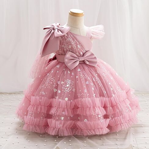 Idopip Toddler Baby Girls Sequin Heart Tutu Dress Pageant Wedding Flower Girl Dresses Princess Party Bowknot Dons in Kuwait