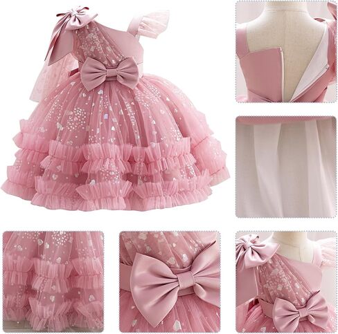 Idopip Toddler Baby Girls Sequin Heart Tutu Dress Pageant Wedding Flower Girl Dresses Princess Party Bowknot Dons in Kuwait