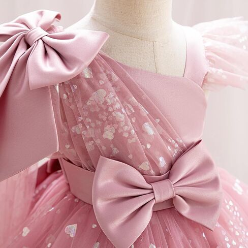 Idopip Toddler Baby Girls Sequin Heart Tutu Dress Pageant Wedding Flower Girl Dresses Princess Party Bowknot Dons in Kuwait