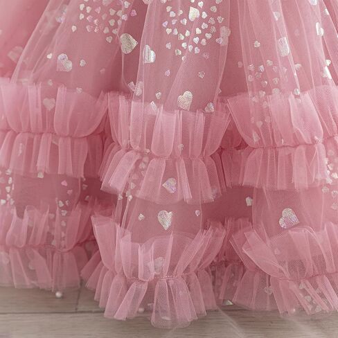 Idopip Toddler Baby Girls Sequin Heart Tutu Dress Pageant Wedding Flower Girl Dresses Princess Party Bowknot Dons in Kuwait