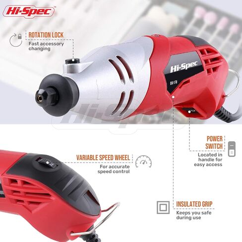 مجموعة أدوات Rotary Hi-spec تعيين 170W 1.4A مع إكسسوارات بتات متوافقة مع 121 قطعة. الحفر ، قطع ، تقليم ، طحن ورمال في إصلاحات DIY ، الهوايات والحرفية in Kuwait
