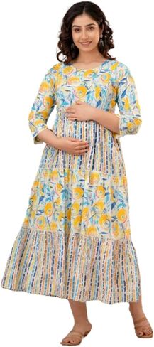 Women's Maternity Kurti for Women with Breastfeeding Dress with Floral Maxi Maternity Dress in Kuwait
