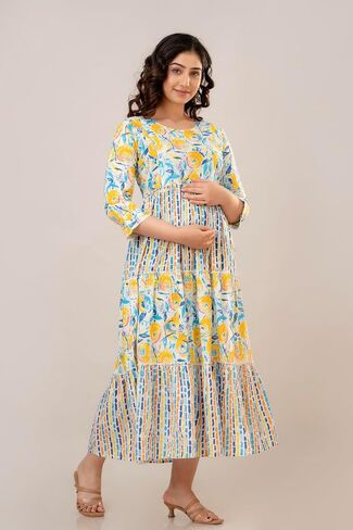 Women's Maternity Kurti for Women with Breastfeeding Dress with Floral Maxi Maternity Dress in Kuwait