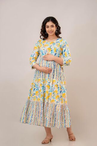 Women's Maternity Kurti for Women with Breastfeeding Dress with Floral Maxi Maternity Dress in Kuwait