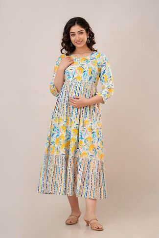 Women's Maternity Kurti for Women with Breastfeeding Dress with Floral Maxi Maternity Dress in Kuwait