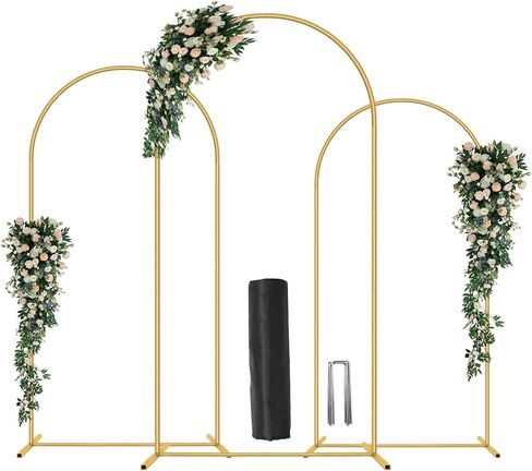 Metal Arch Backdrop Stand Set of 3(6 ft, 5 ft, 4 ft) Party Arch Stands for Valentines Day, Wedding, Birthday, Baby Shower, Bridal Shower,Balloon Arched Frame for Garden Decor, Gold Floral Arches in Saudi Arabia