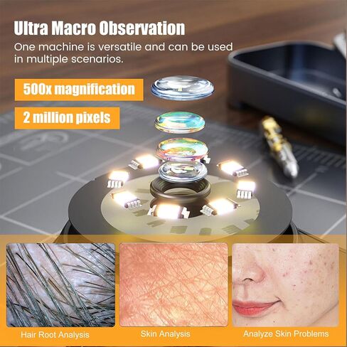 Handheld Dermatoscope Skin Analyzer Machine, Wireless Portable Digital Microscope with 1080P IPS Screen 8 LEDs, 500X Magnifier, for Scalp/Hair Trichomes Facial Skin Dermatoscope in Saudi Arabia