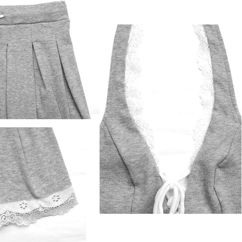 Ladies Lace Short Skirt Halter Neck Camisole مجموعة من قطعتين ، أعلى دبابات مضلعة فرنسية وتنورة مصغرة للأناقة والصالة in Kuwait