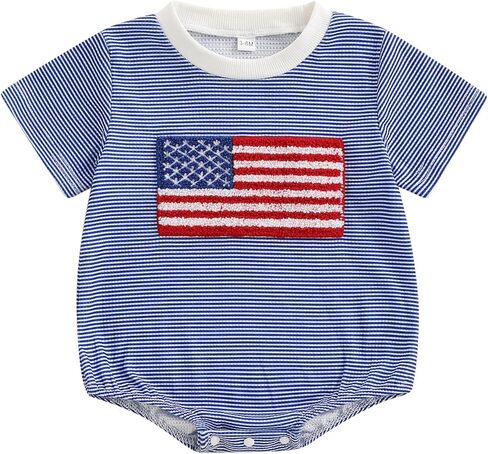 Madjtlqy Baby Boy Girl 4th of July Outfit Letter Print Short Sleeve Oversized Bubble Romper Cute Infant patriotic clothes in Saudi Arabia