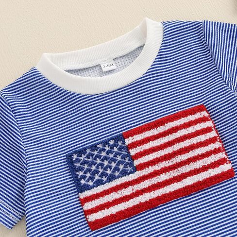Madjtlqy Baby Boy Girl 4th of July Outfit Letter Print Short Sleeve Oversized Bubble Romper Cute Infant patriotic clothes in Saudi Arabia