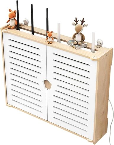 Fuse Box Cover Cabinet, Wooden Wireless Router Storage Boxes,Wall-Mounted Router Fences Cable Wire Bracket Wall Plug Board Shelf -Double Door(42 * 10 * 33cm) in Saudi Arabia