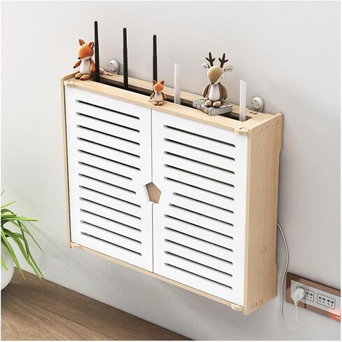 Fuse Box Cover Cabinet, Wooden Wireless Router Storage Boxes,Wall-Mounted Router Fences Cable Wire Bracket Wall Plug Board Shelf -Double Door(42 * 10 * 33cm) in Saudi Arabia