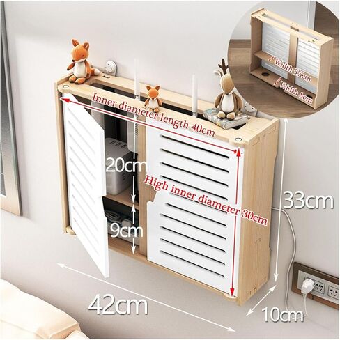 Fuse Box Cover Cabinet, Wooden Wireless Router Storage Boxes,Wall-Mounted Router Fences Cable Wire Bracket Wall Plug Board Shelf -Double Door(42 * 10 * 33cm) in Saudi Arabia