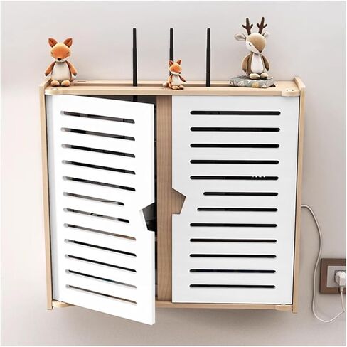 Fuse Box Cover Cabinet, Wooden Wireless Router Storage Boxes,Wall-Mounted Router Fences Cable Wire Bracket Wall Plug Board Shelf -Double Door(42 * 10 * 33cm) in Saudi Arabia